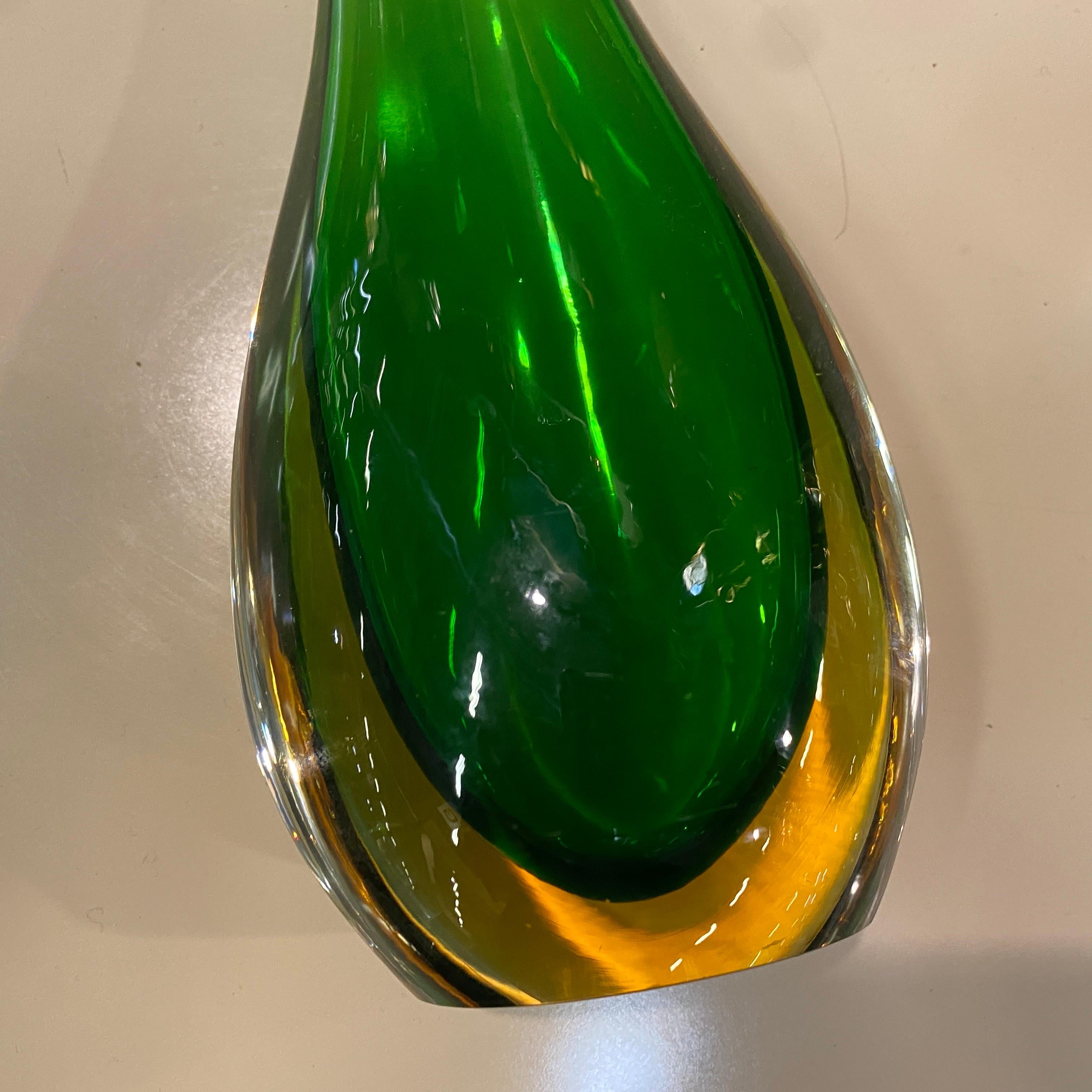 1970s Flavio Poli Style Modernist Green and Yellow Murano Glass Vase 1