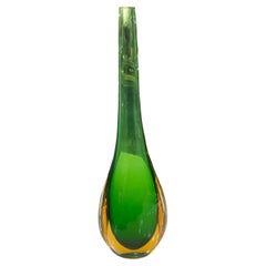 Retro 1970s Flavio Poli Style Modernist Green and Yellow Murano Glass Vase