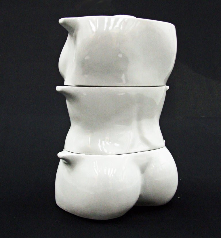 British 1970s Flesh Pots Ceramic Casserole Set by Morris Rushton Female Sculpture Nude For Sale