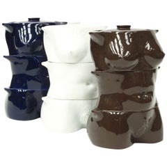 1970s Flesh Pots Ceramic Casserole Set by Morris Rushton Female Sculpture Nude