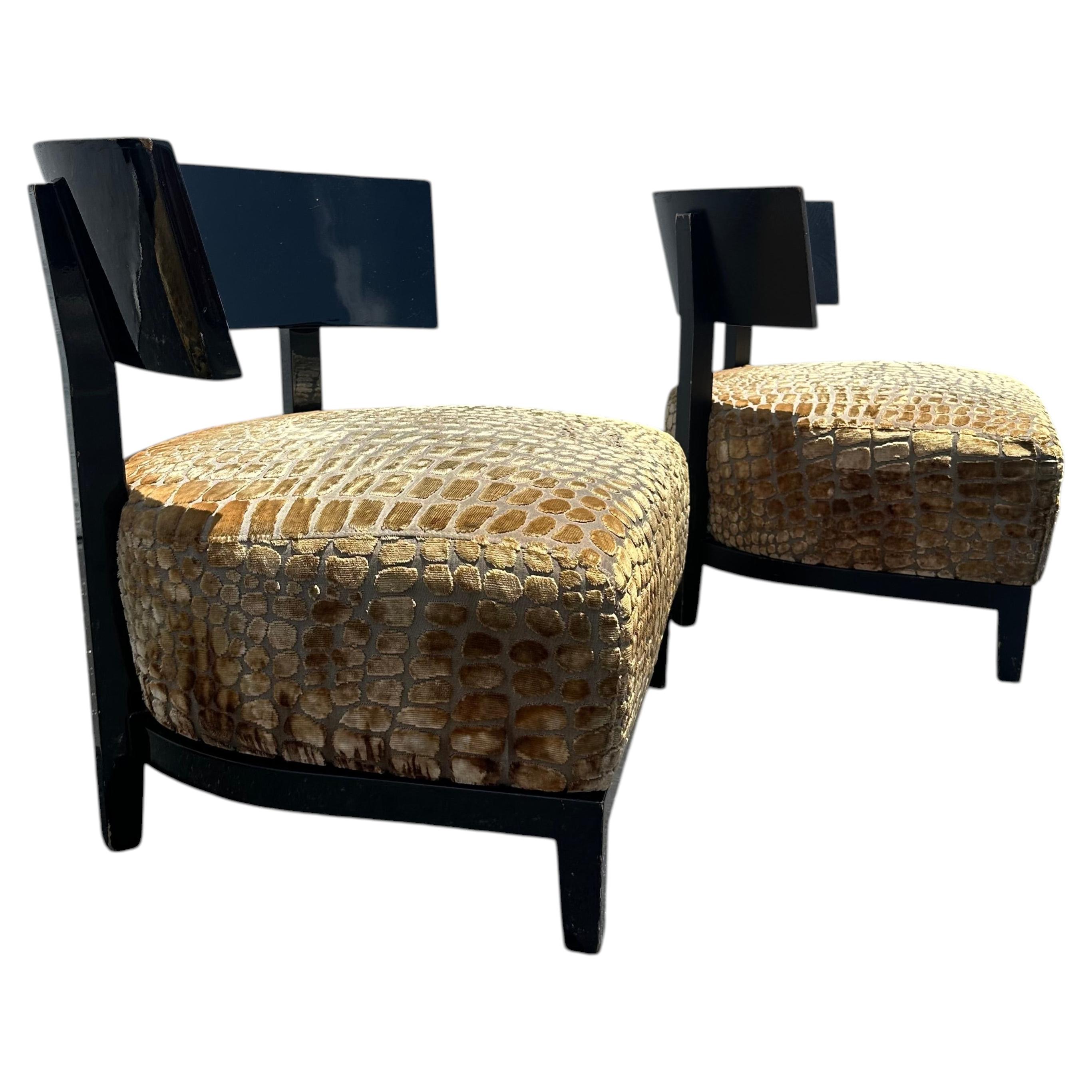 1970s Flexform Velvet Croc Regency-style Klismos Chairs, Set of 2 For Sale