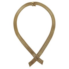 1970's Flexible Woven 14 Karat Yellow Gold Textured Ribbon Necklace