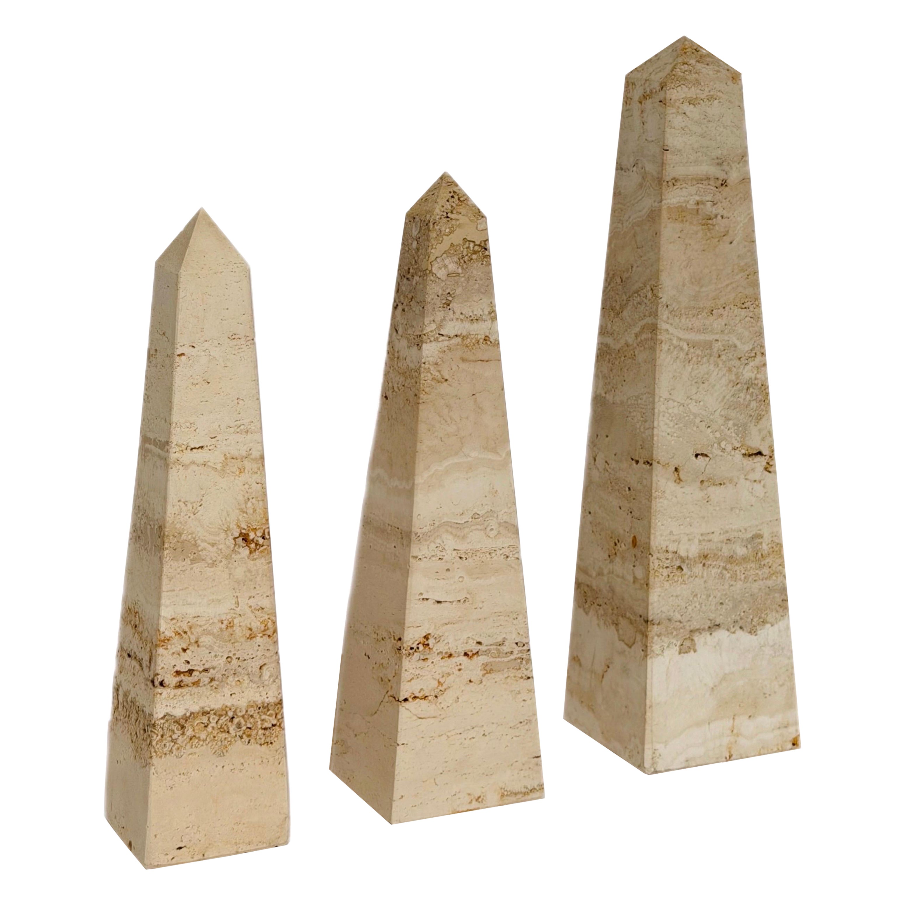 1970 Fratelli Mannelli Italian Rapolano Travertine Obelisks - A Set of 3