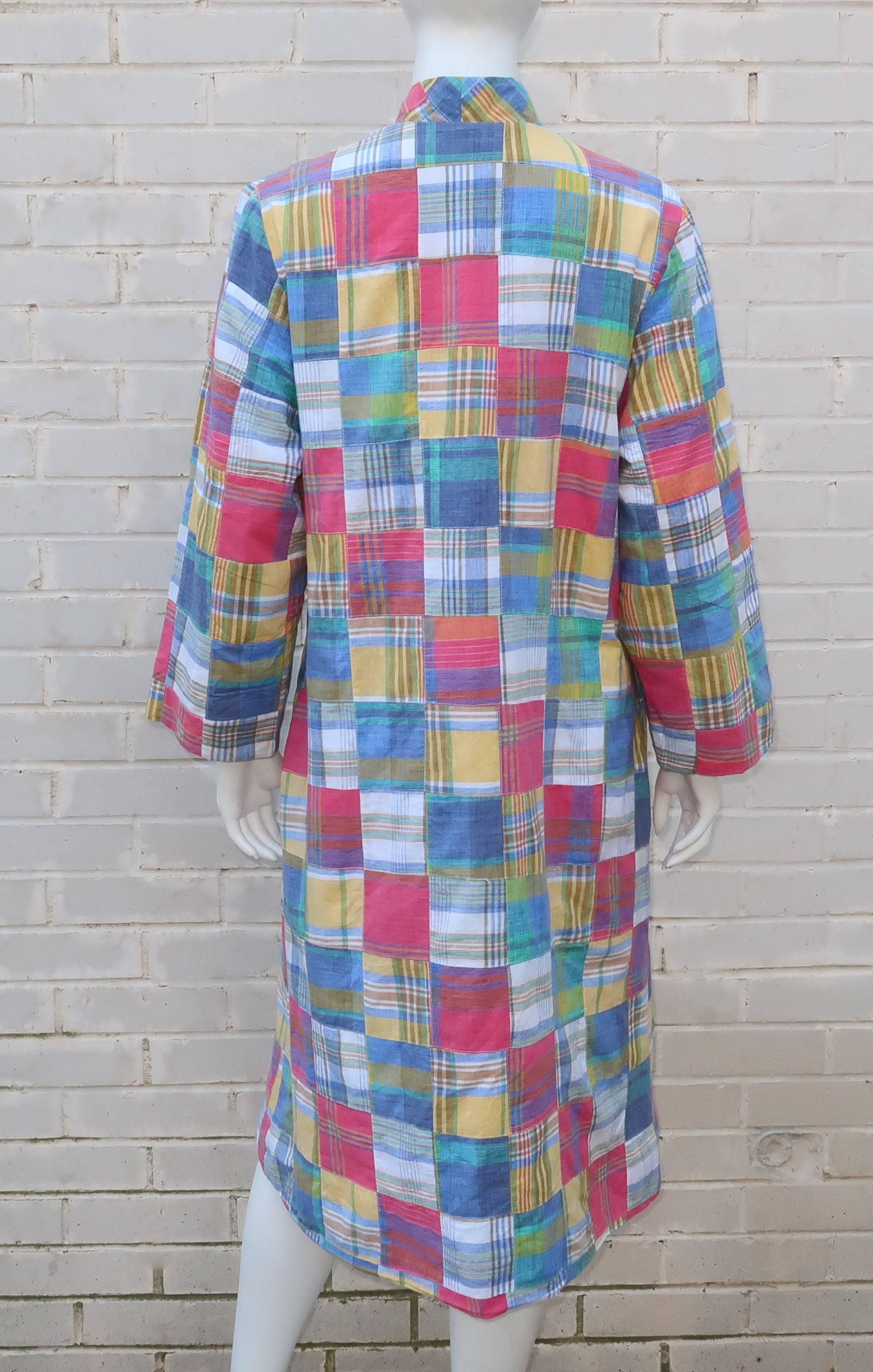 Women's Flo Weinberg Patchwork Plaid Madras Cover Up Robe, 1970s 