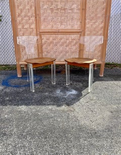 1970s Floating  Lucite Oak Three Legged Chair