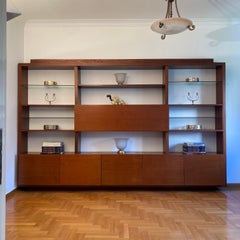 1970s Floating Wall Display Cabinet Unit Wood Glass Bookshelf Bar Midcentury