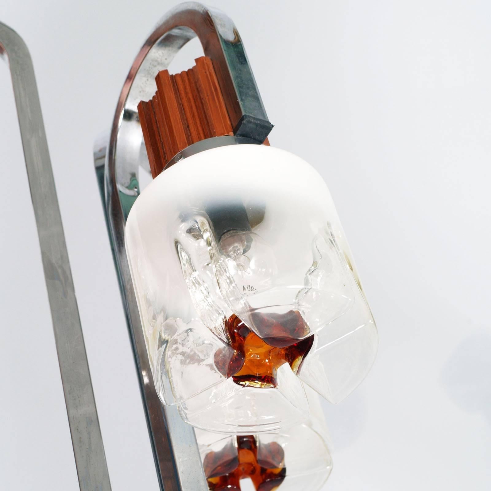 Italian 1970s Three-Light Floor Lamp Chromed Steel Murano Glass, Carlo Nason for Mazzega For Sale