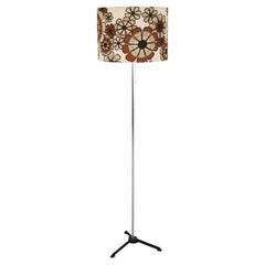 1970
s Floor Lamp with Flower Power Shade, Chrome Stem 
Black Metal Tripod Base