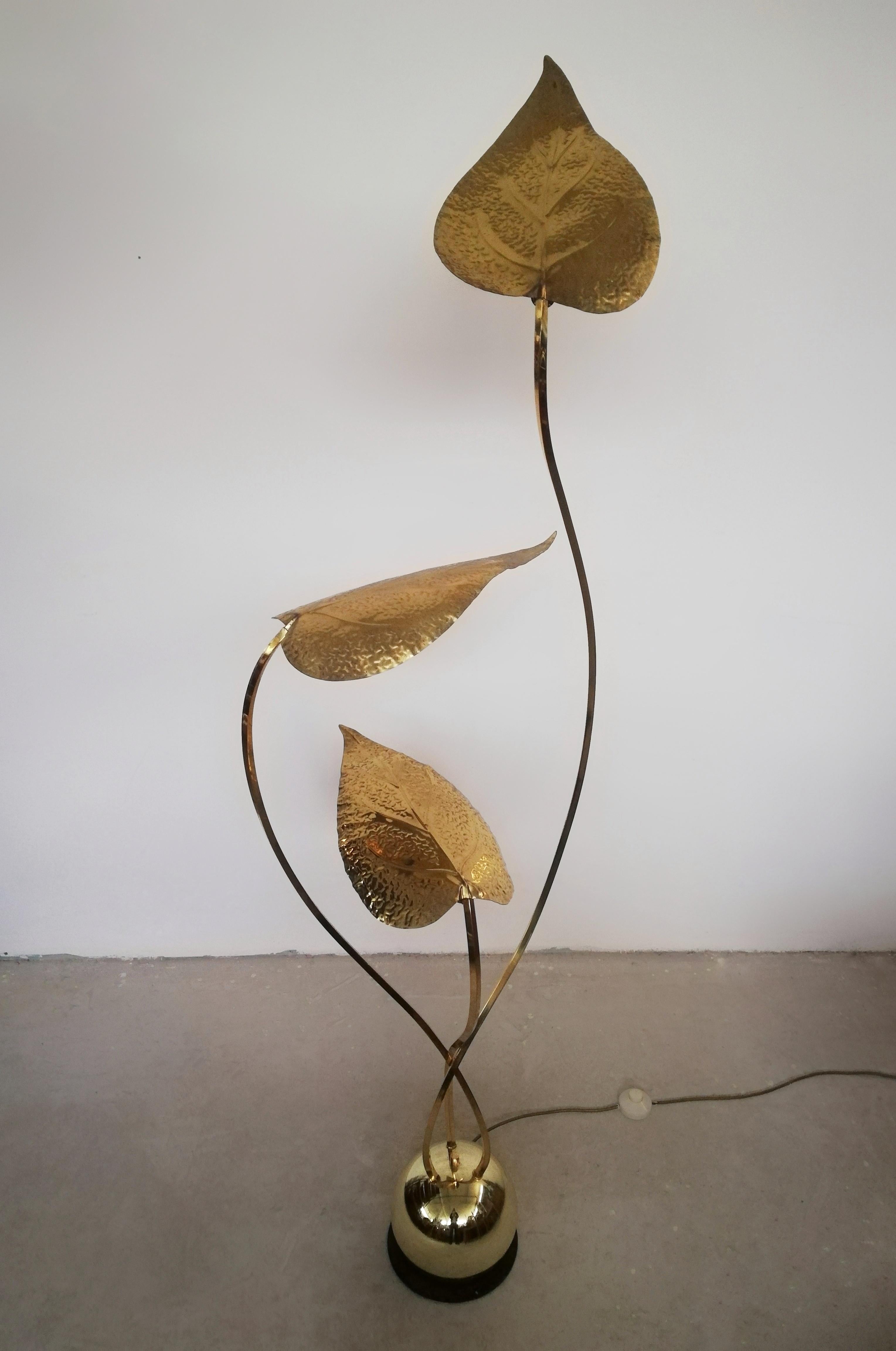 Lampada da terra anni '70 con grandi foglie in ottone di Carlo Giorgi per Bottega Gadda in vendita 7