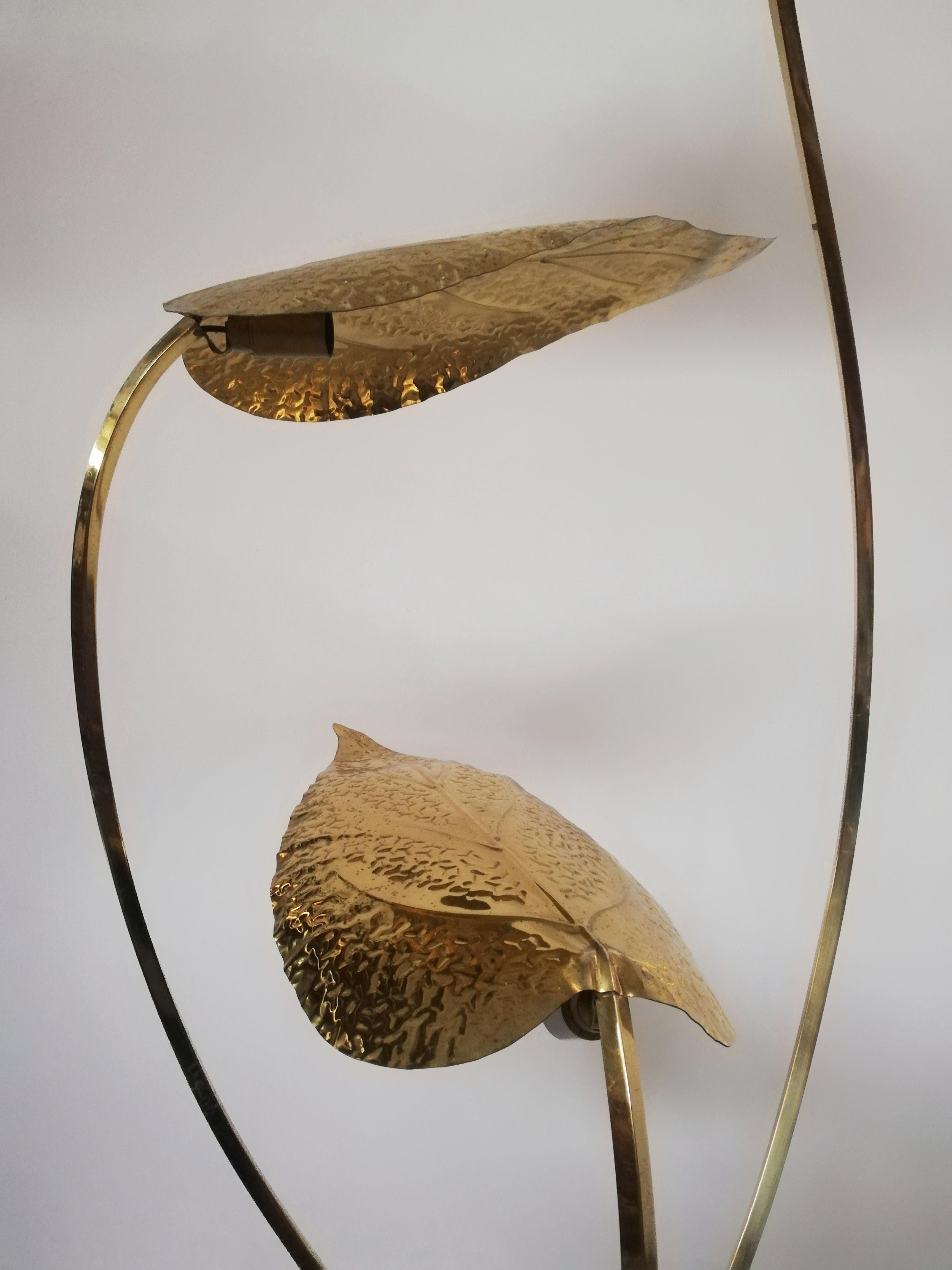Italian 1970s Floor Lamp with Large Brass Leaves by Carlo Giorgi for Bottega Gadda For Sale