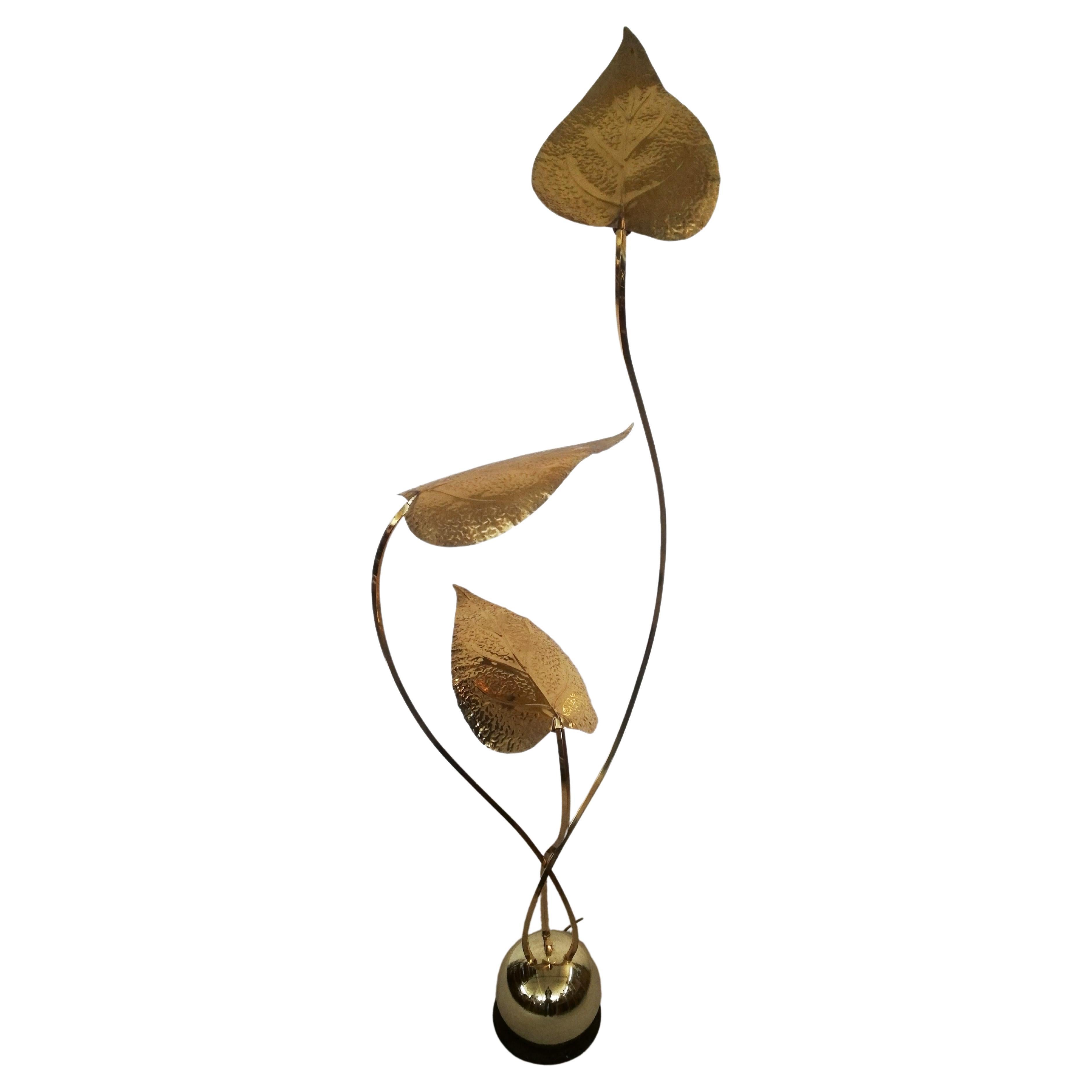 1970s Floor Lamp with Large Brass Leaves by Carlo Giorgi for Bottega Gadda For Sale