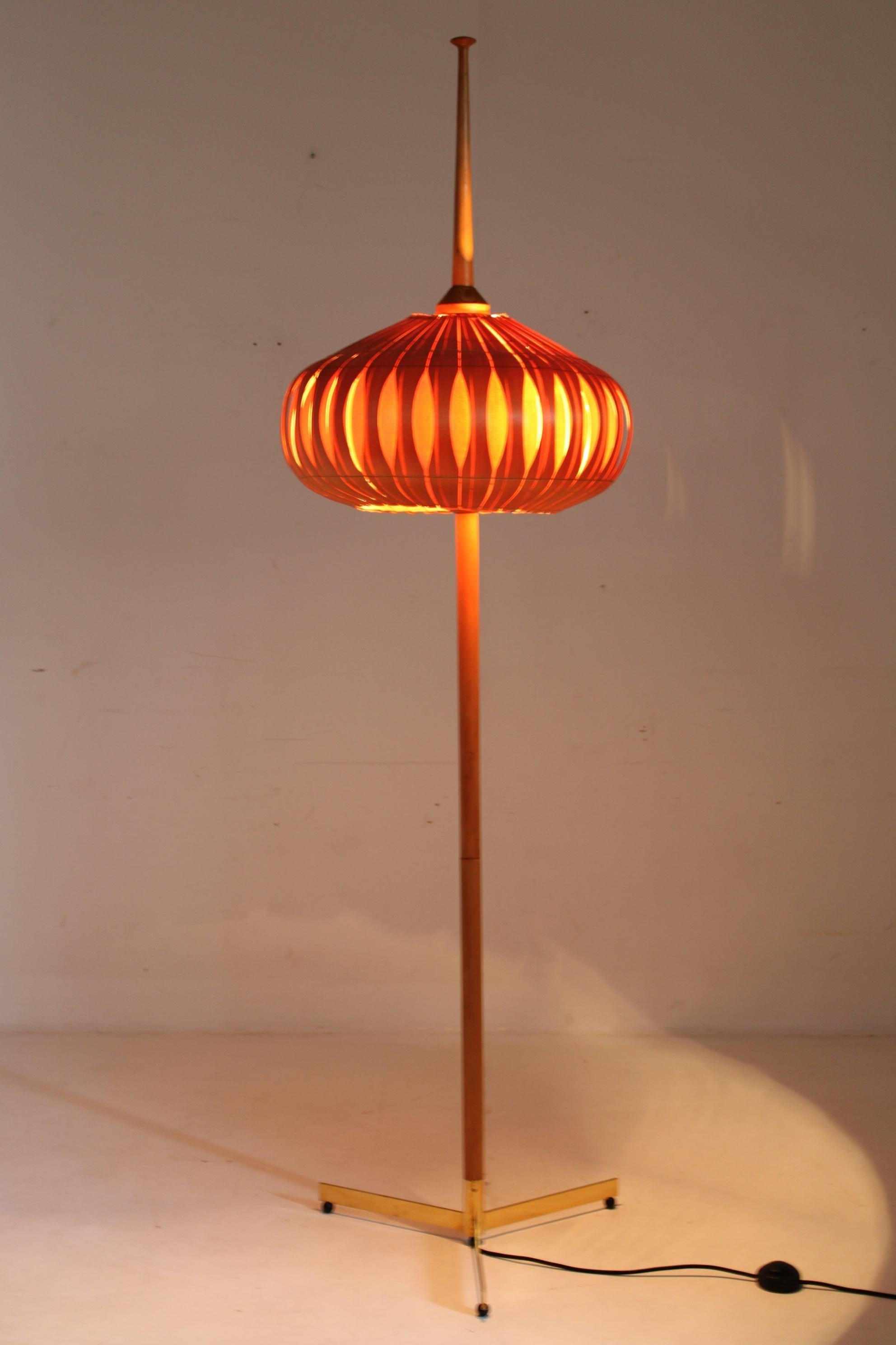 1970s Floor Lamp with Veneer Lamp Shade , Czechoslovakia 6