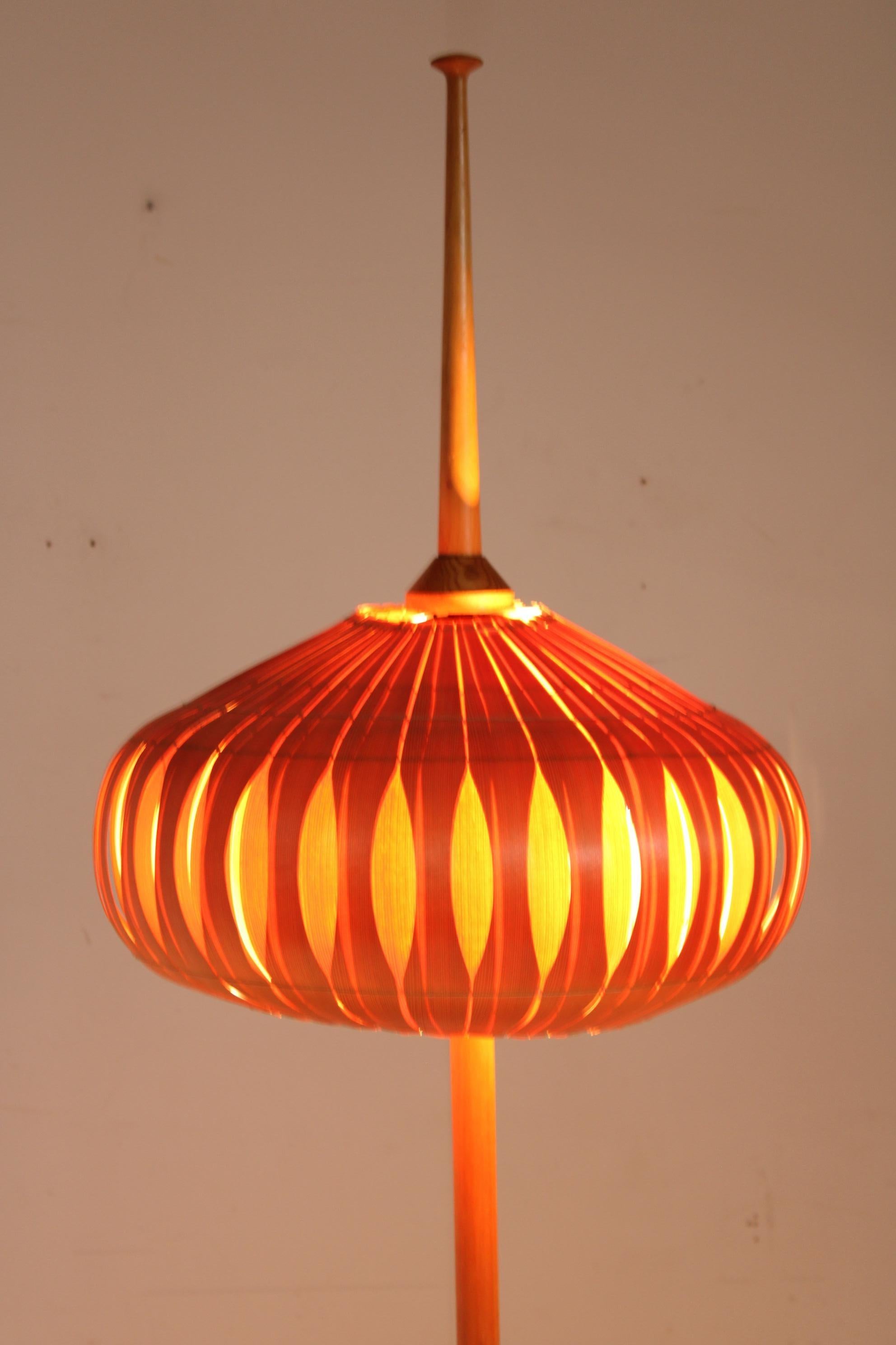 1970s Floor Lamp with Veneer Lamp Shade , Czechoslovakia 7
