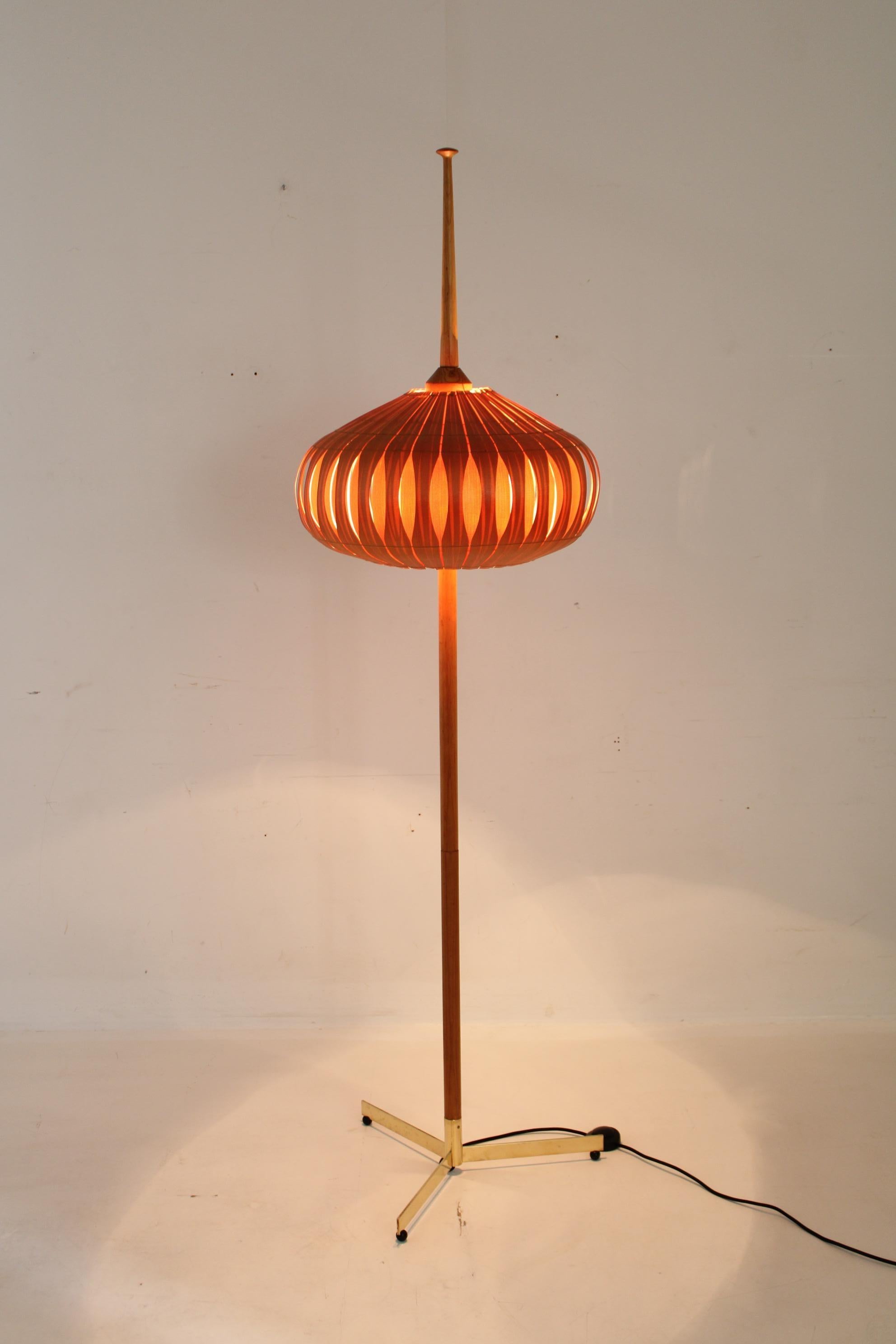 1970s Floor Lamp with Veneer Lamp Shade , Czechoslovakia 8