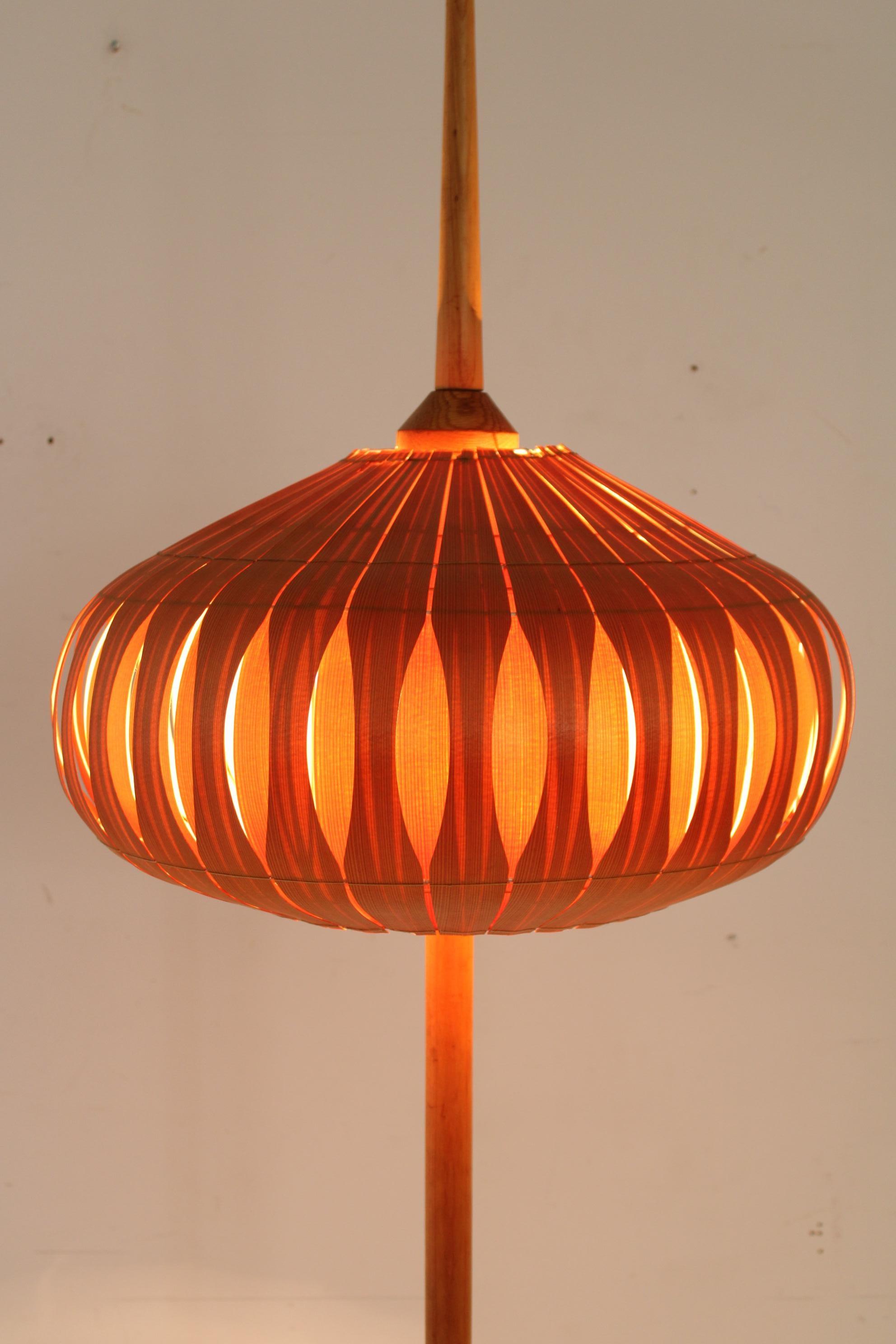 1970s Floor Lamp with Veneer Lamp Shade , Czechoslovakia 9