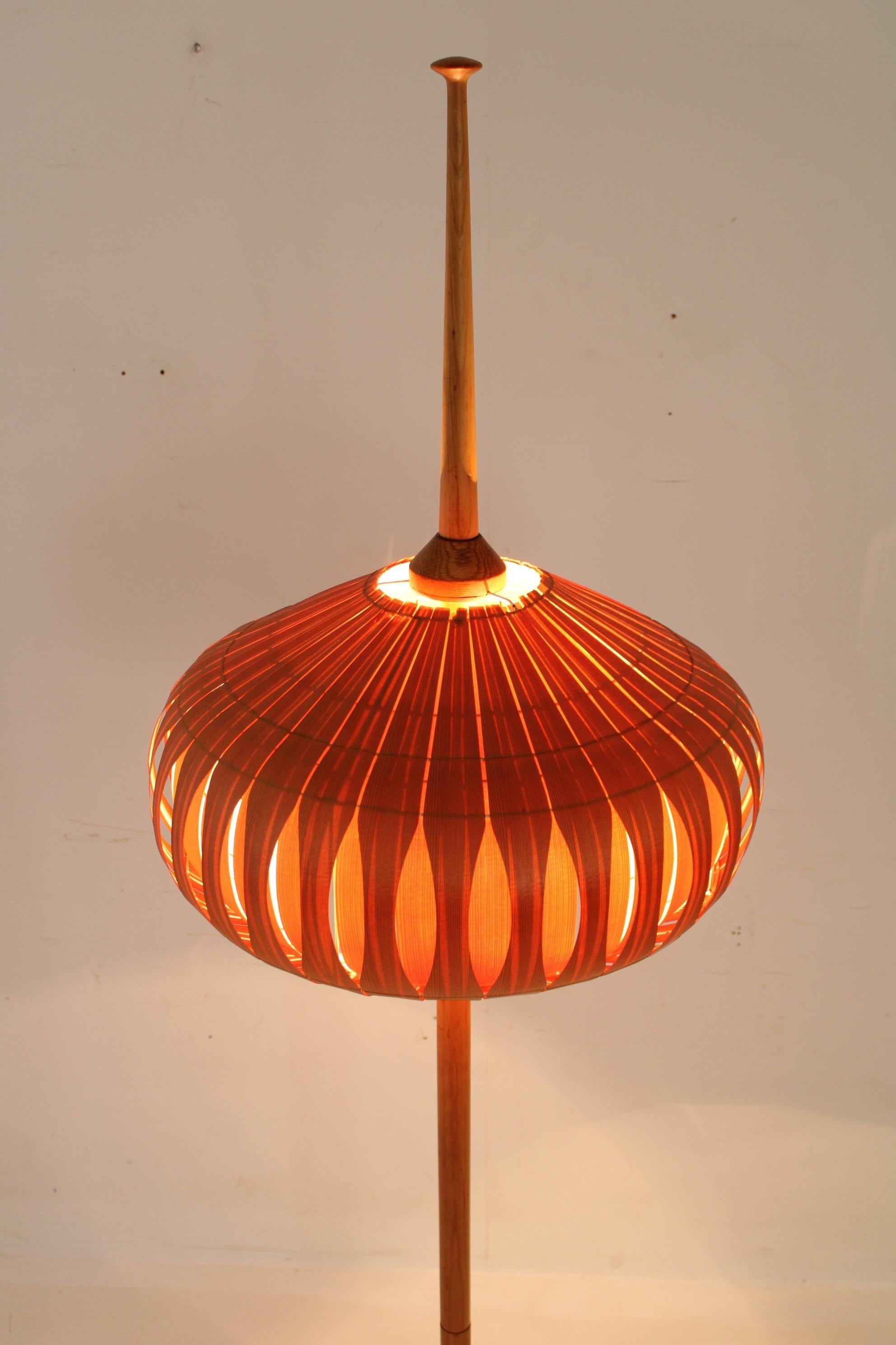 1970s Floor Lamp with Veneer Lamp Shade , Czechoslovakia 10