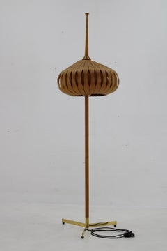 1970s Floor Lamp with Veneer Lamp Shade , Czechoslovakia