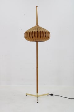 1970s Floor Lamp with Veneer Lamp Shade , Czechoslovakia