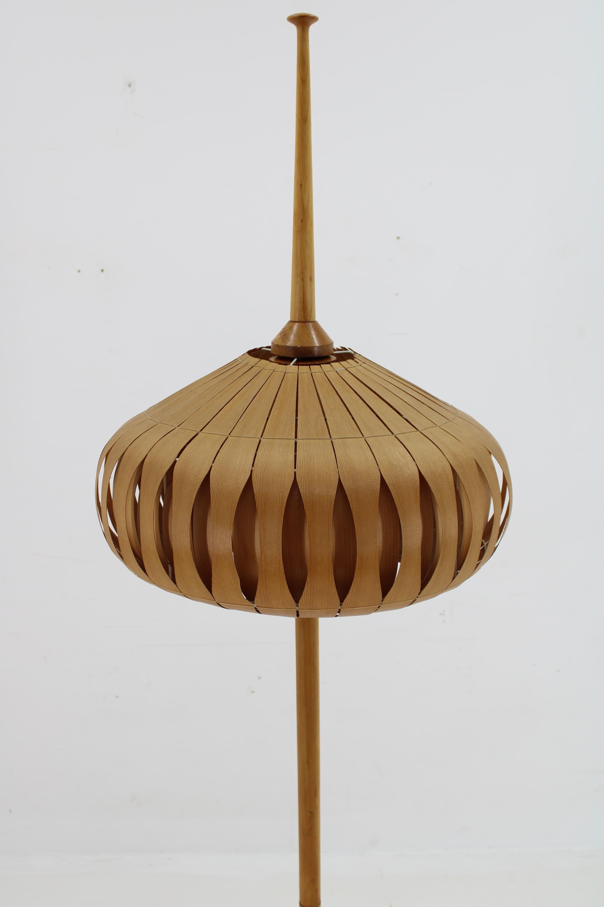1970s Floor Lamp with Veneer Lamp Shade , Czechoslovakia 1
