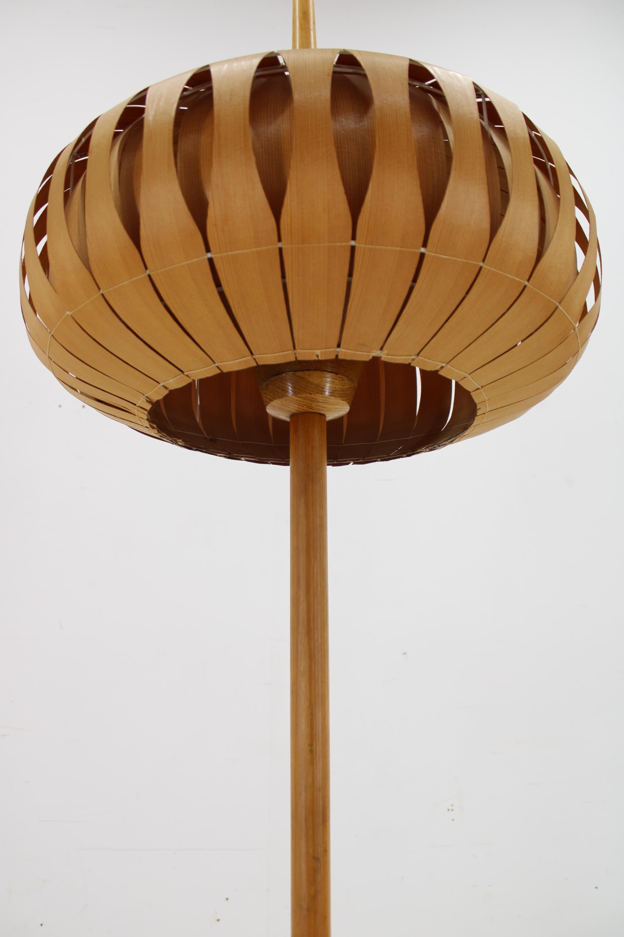 1970s Floor Lamp with Veneer Lamp Shade , Czechoslovakia 1