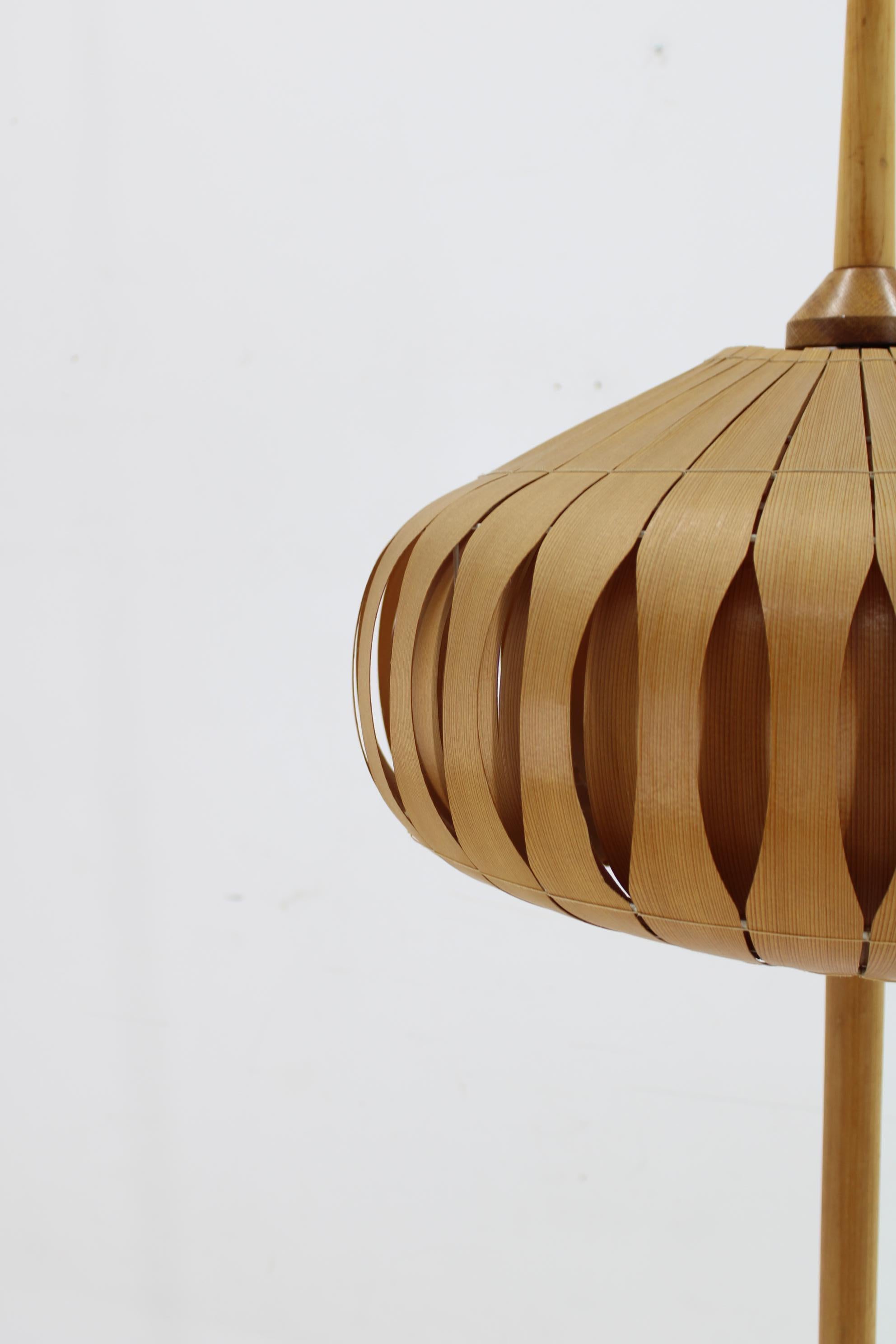 1970s Floor Lamp with Veneer Lamp Shade , Czechoslovakia 2