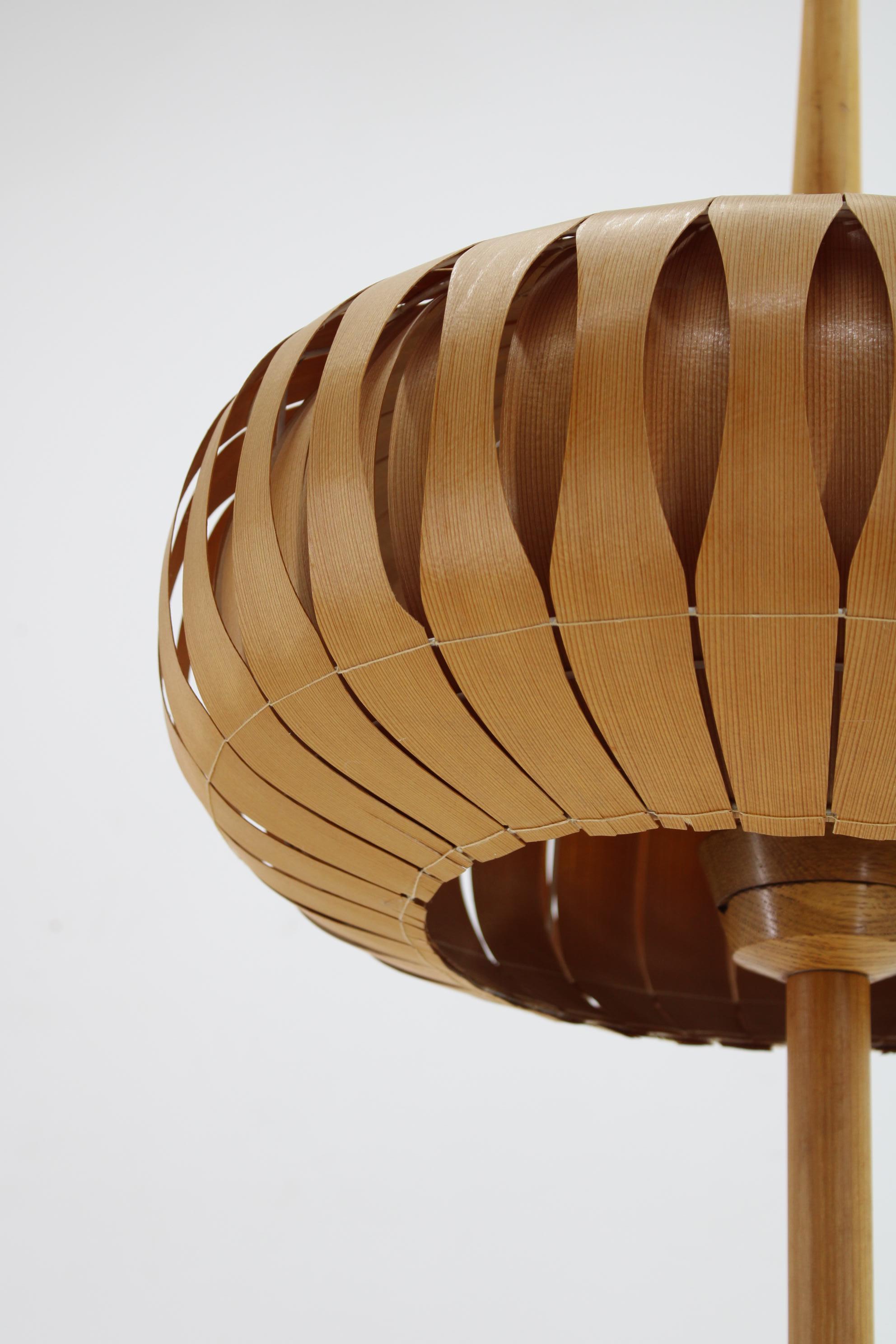 1970s Floor Lamp with Veneer Lamp Shade , Czechoslovakia 3