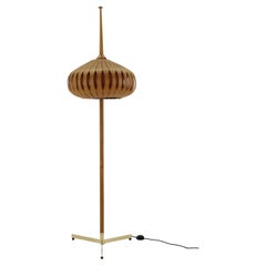 1970s Floor Lamp with Veneer Lamp Shade , Czechoslovakia