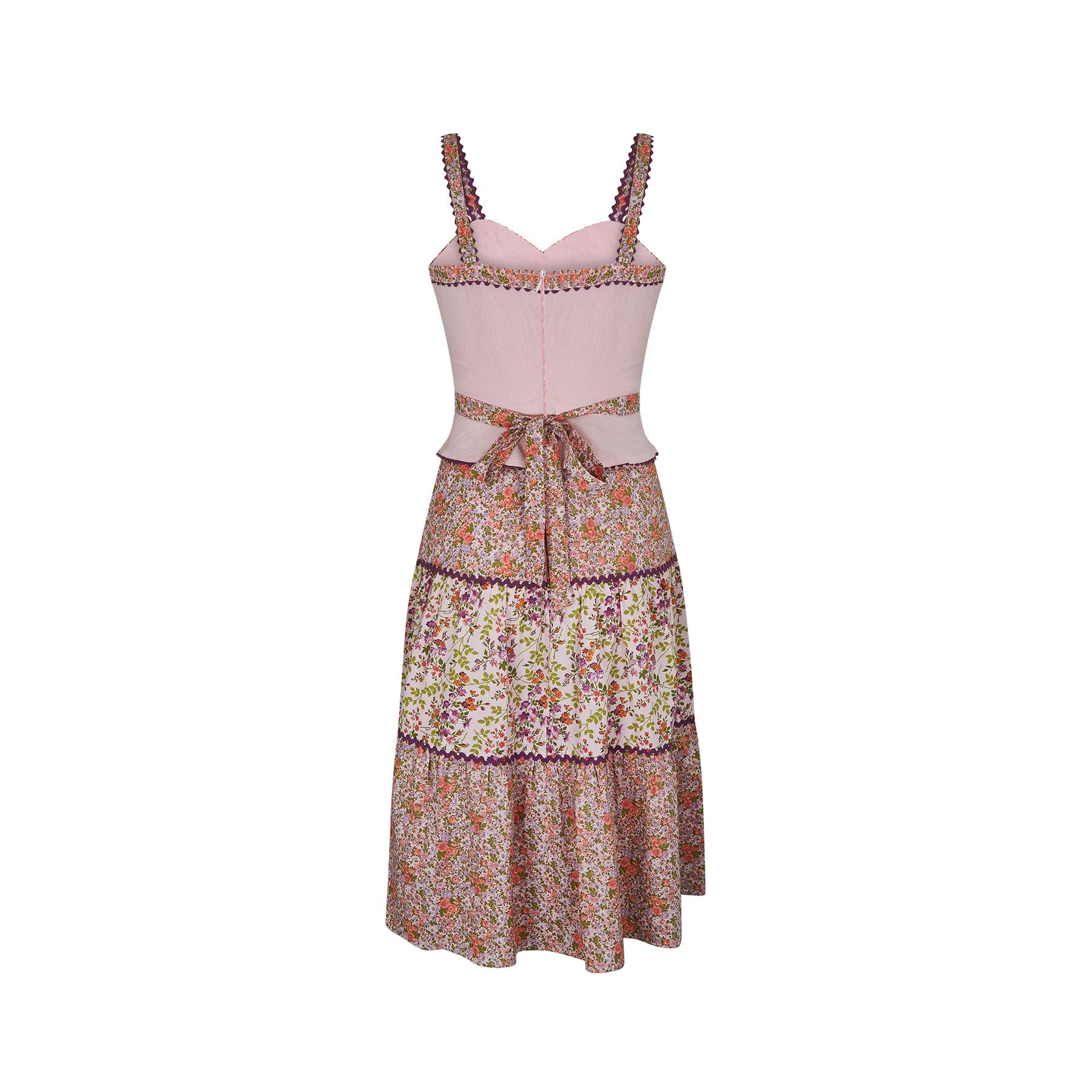 Beige Vestito a corsetto floreale Boho Prairie degli anni '70 in vendita
