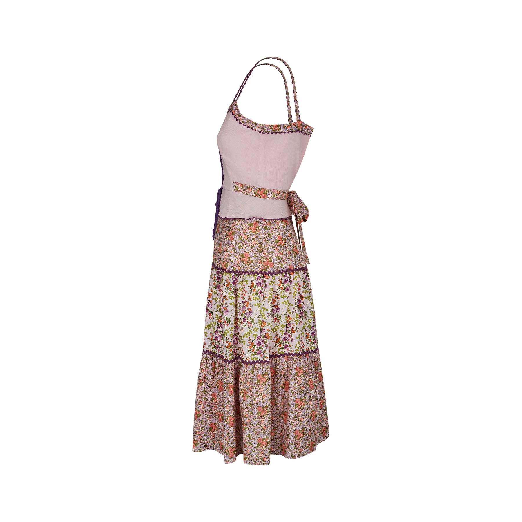 Geblümtes Boho Prairie Korsettkleid aus den 1970er Jahren im Zustand „Hervorragend“ im Angebot in London, GB