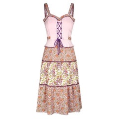1970s Floral Boho Prairie Corset Dress