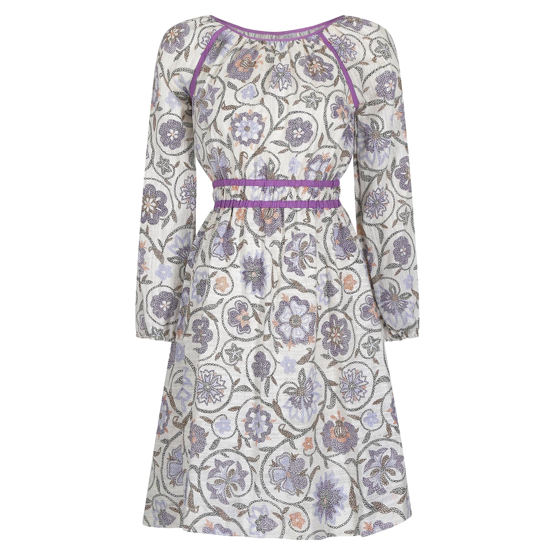 Robe Boho en étoffe de fromage à fleurs des années 1970