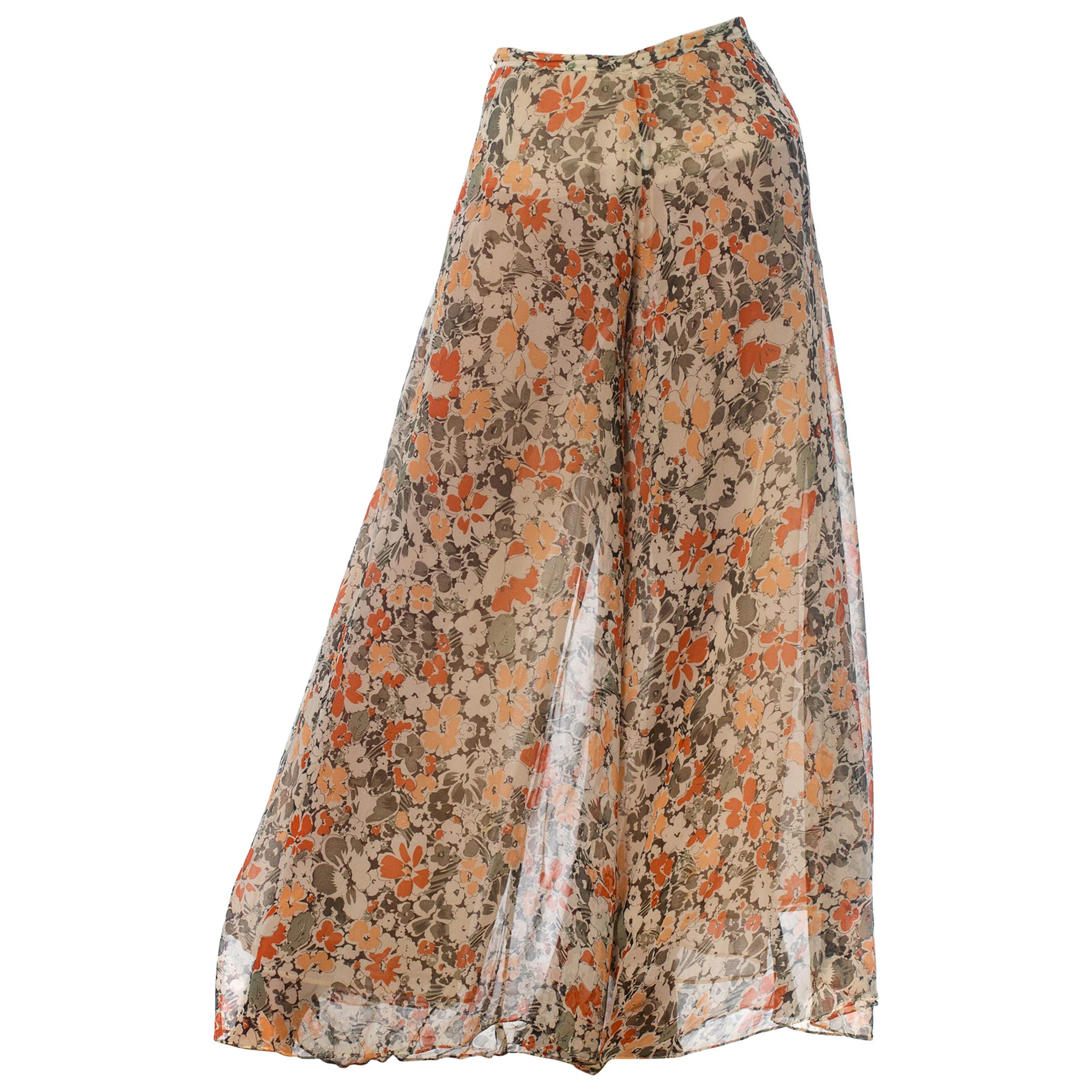 1970'S Floral Chiffon Wide-Leg Palazzo Pants For Sale at 1stDibs