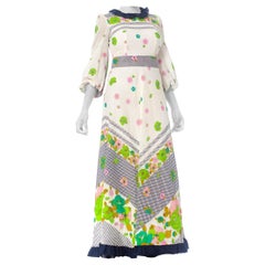 1970S Floral Cotton Voile Maxi Dress With Sleeves 
Bow