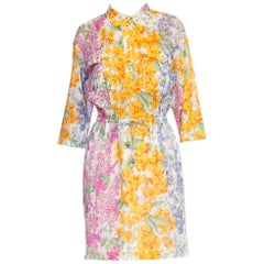 1970s Floral Cotton Voile Shirt Dress