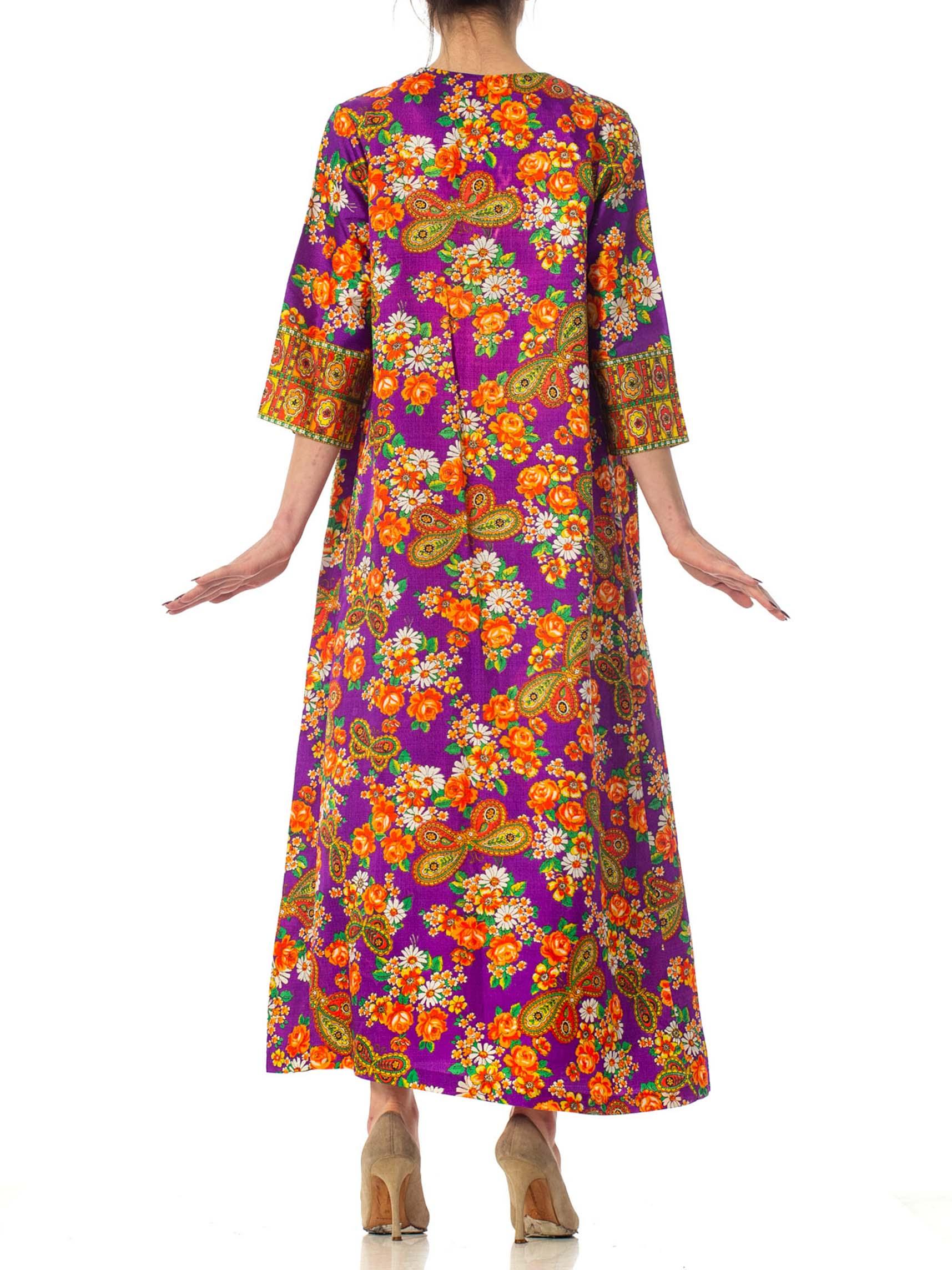 1970S Floral Purple Poly Blend Attached Kimono Kaftan 4