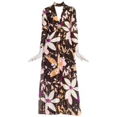 Vintage 1970s Floral Lurex Size Large Disco Dress