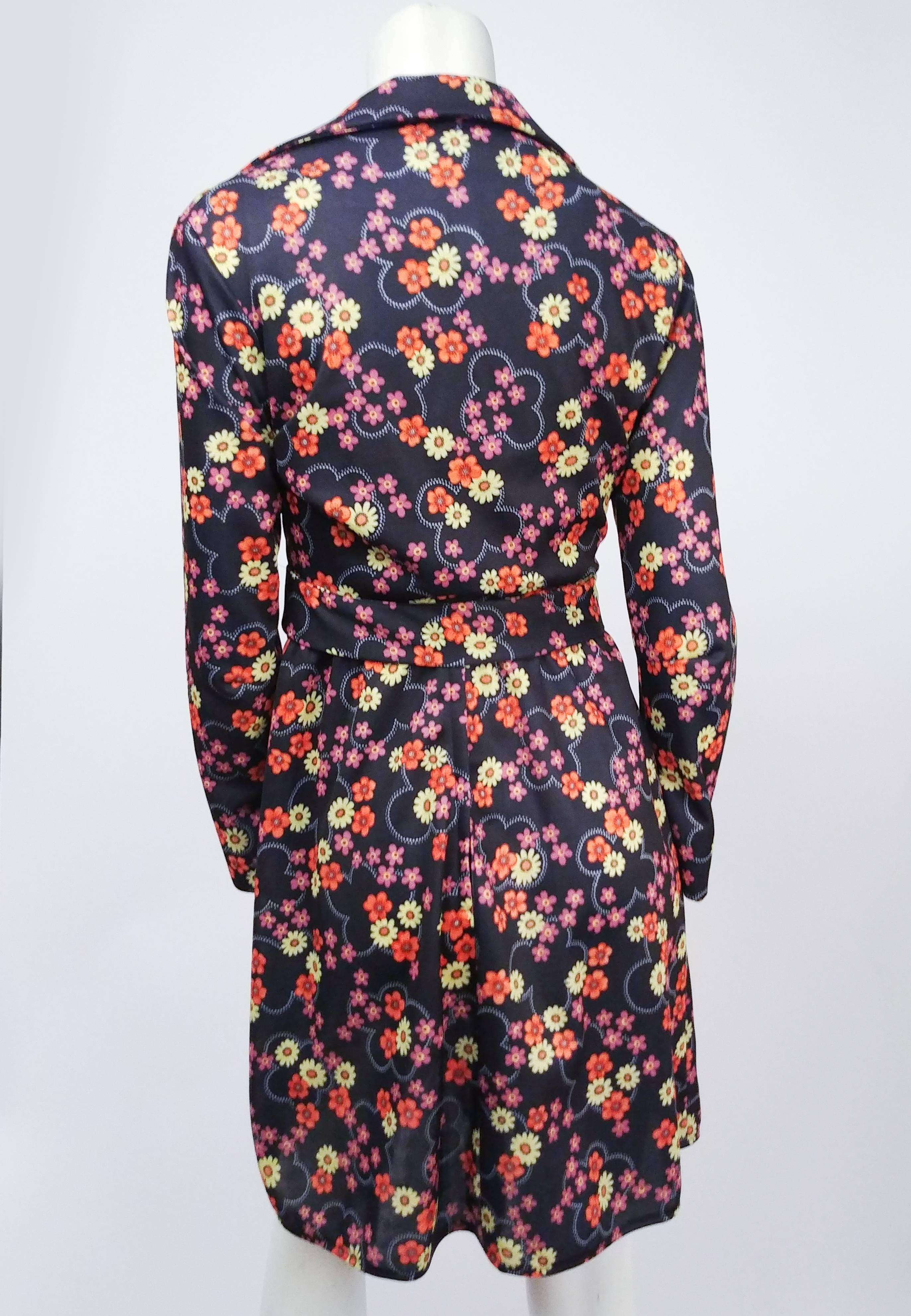 1970s Floral Mini Dress & Tie-top Jacket In Good Condition For Sale In San Francisco, CA