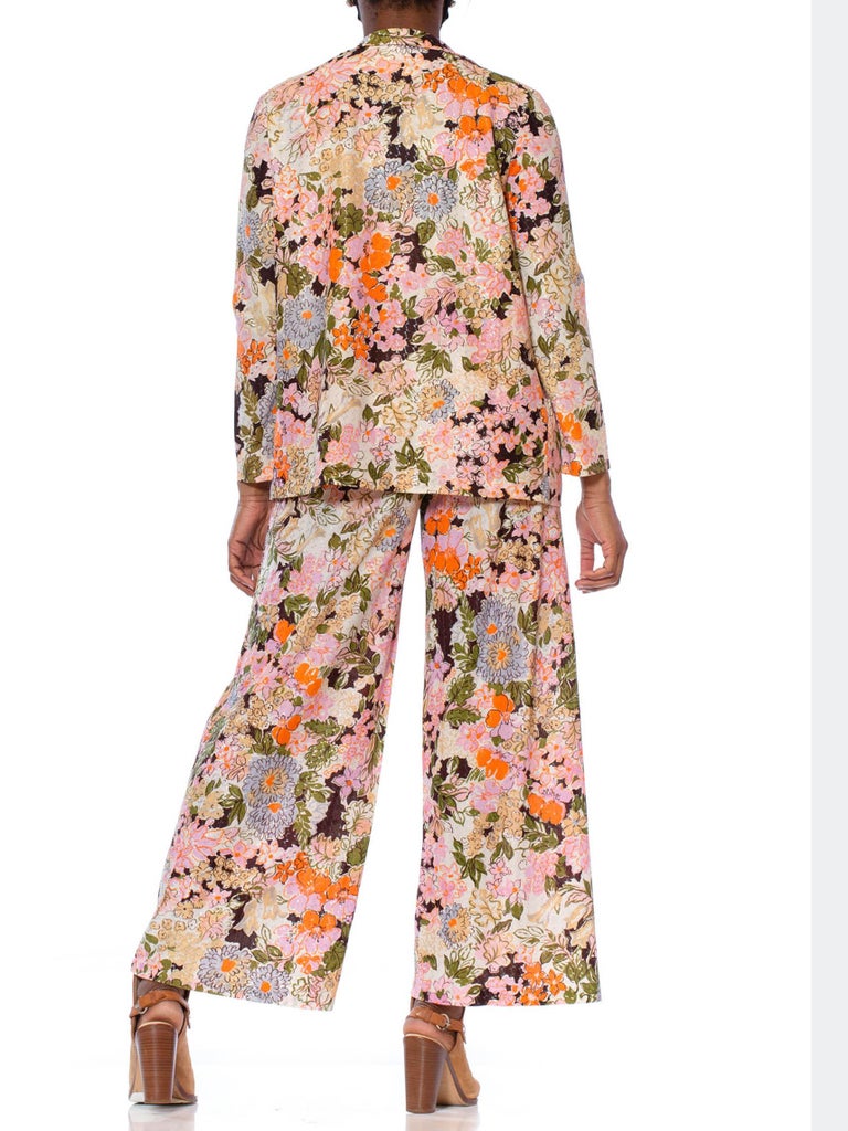 1970S Floral Nylon and Lurex Tricot Jersey Pant Suit For Sale at 1stDibs