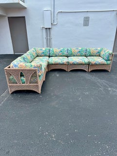 1970s Floral Organic Rattan Modular Sectional Sofa, set of 6