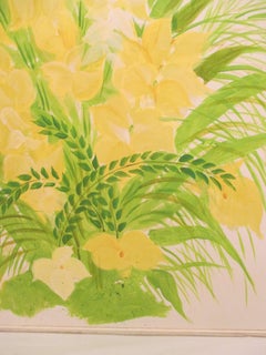 1970’s Floral Painting in Yellow and Green