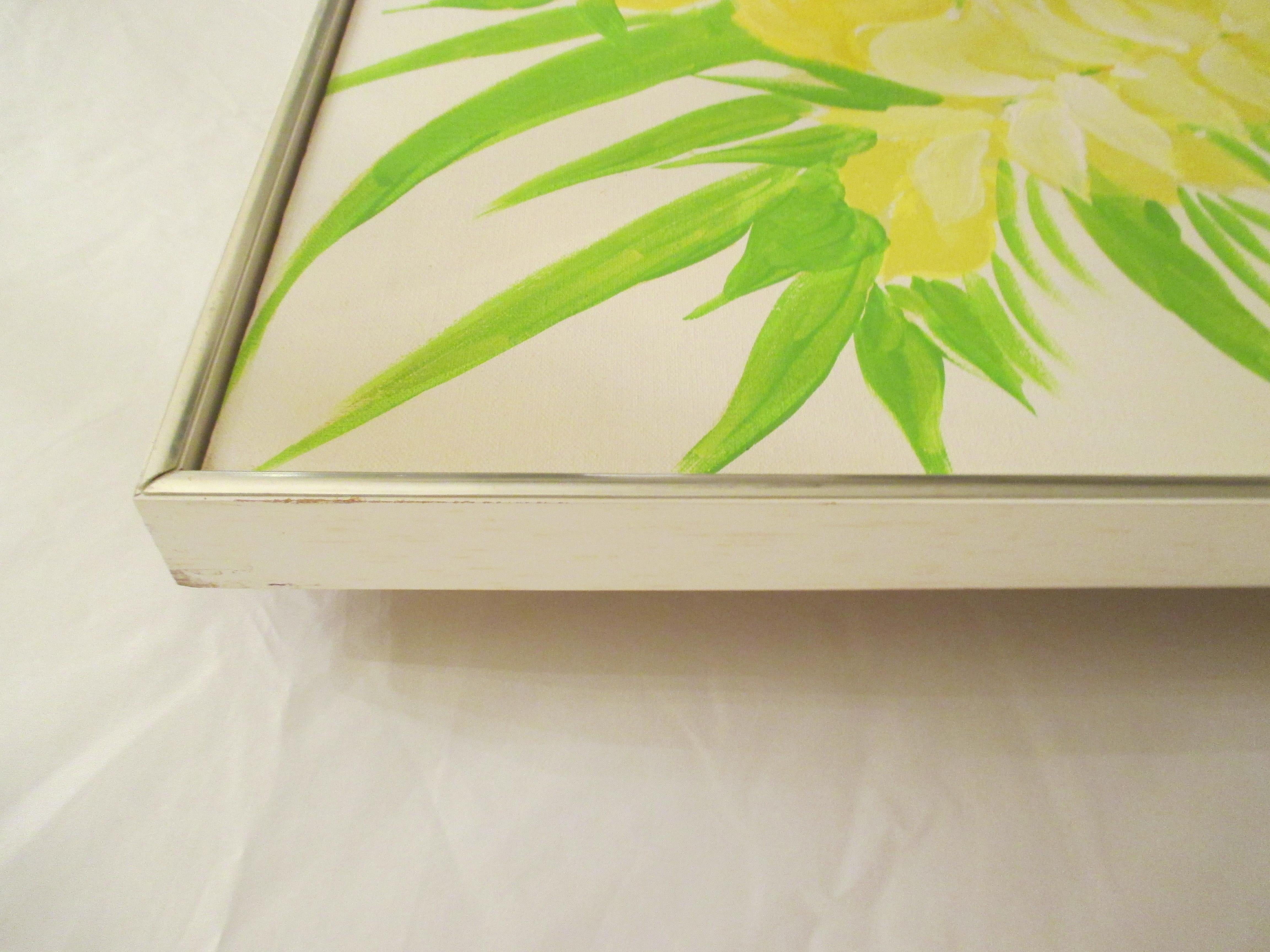 American 1970’s Floral Painting in Yellow and Green For Sale