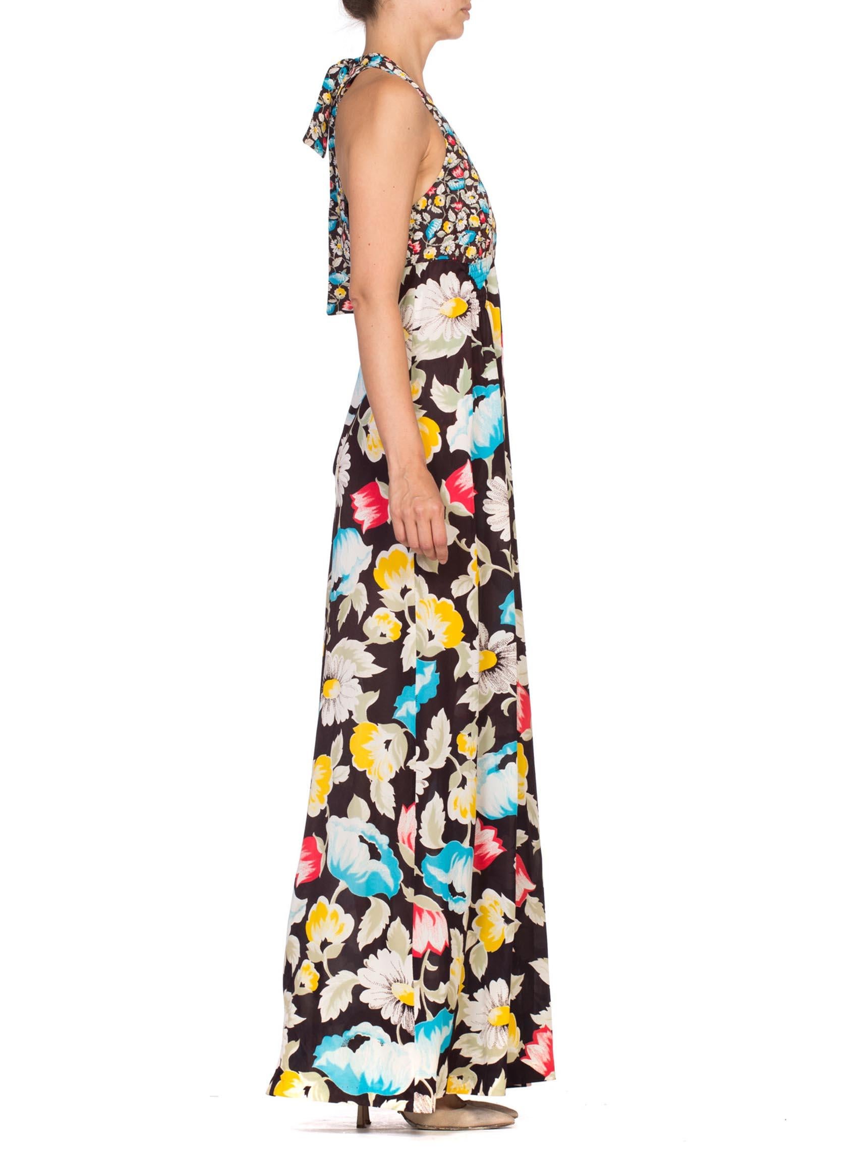 1970'S Floral Printed Polyester Jersey Halter Maxi Dress In Excellent Condition In New York, NY
