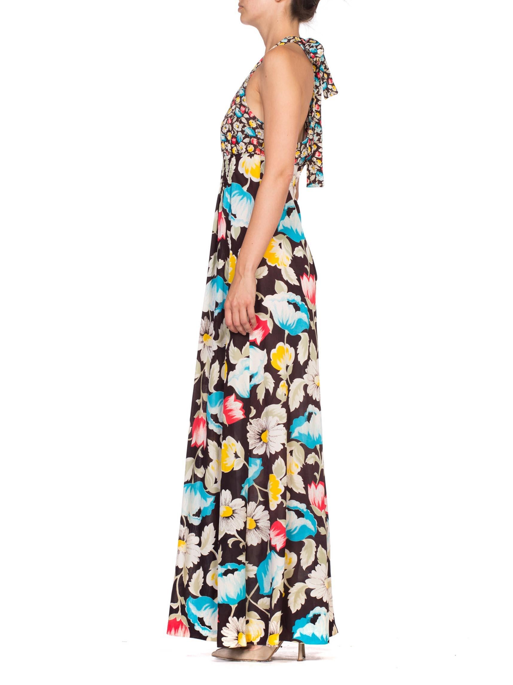 Women's 1970'S Floral Printed Polyester Jersey Halter Maxi Dress