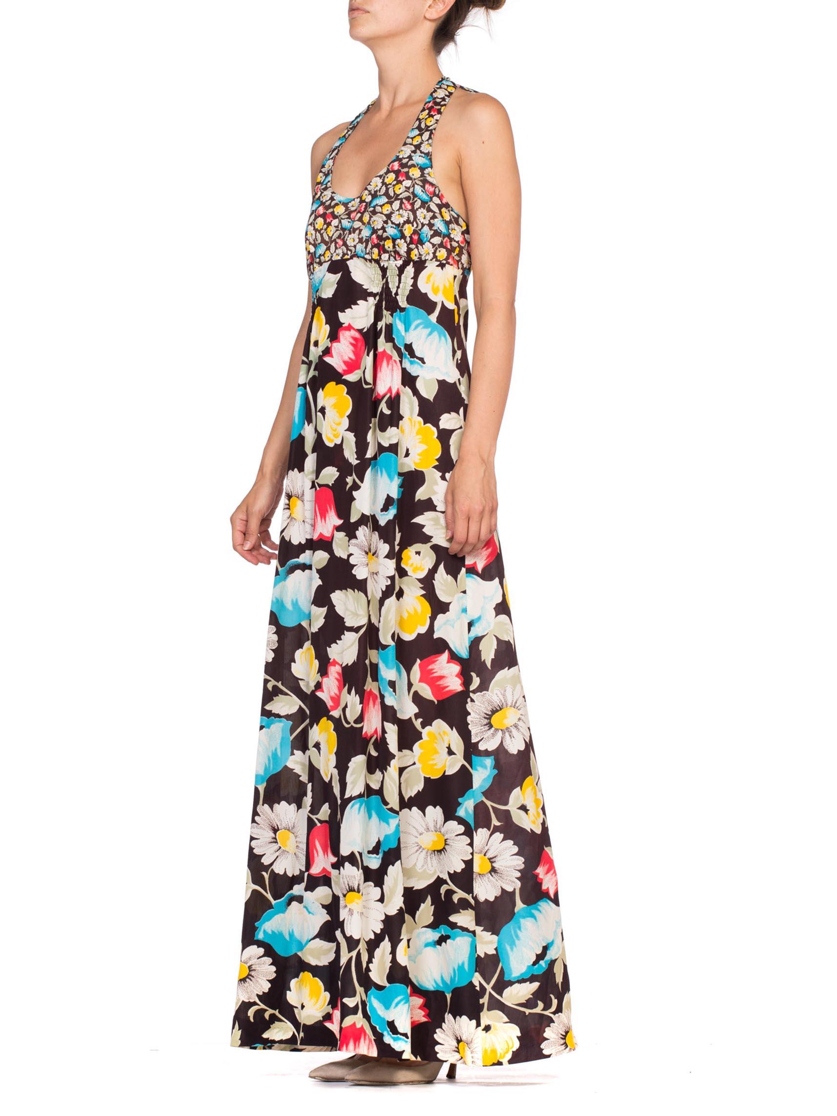1970'S Floral Printed Polyester Jersey Halter Maxi Dress 1