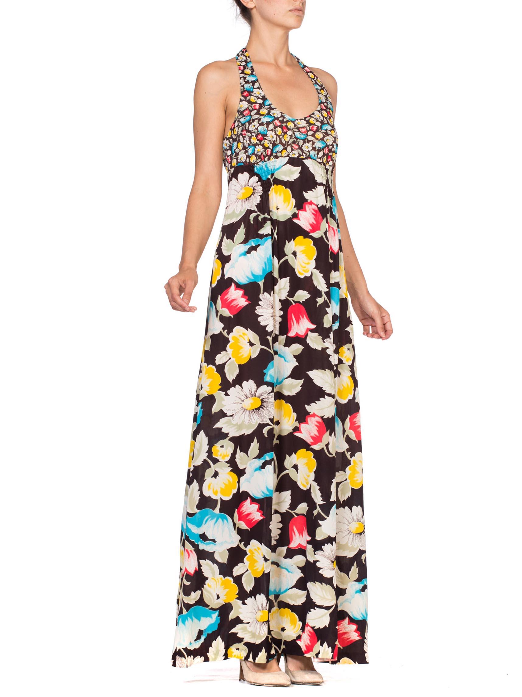 1970'S Floral Printed Polyester Jersey Halter Maxi Dress 2