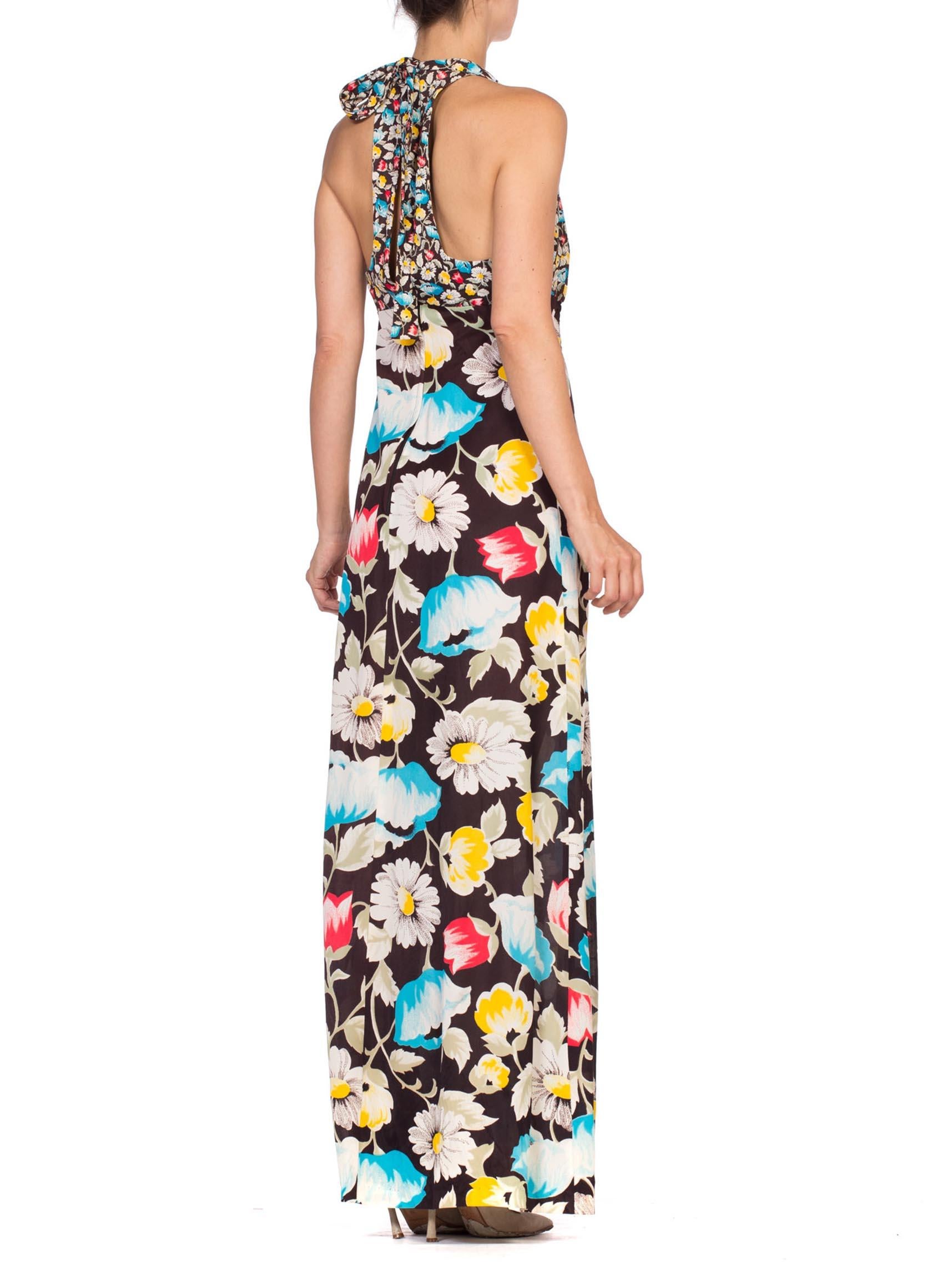 1970'S Floral Printed Polyester Jersey Halter Maxi Dress 3