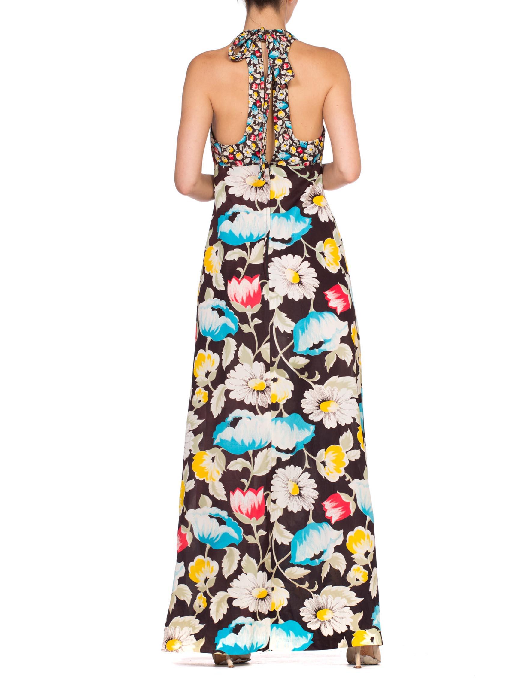 1970'S Floral Printed Polyester Jersey Halter Maxi Dress 4