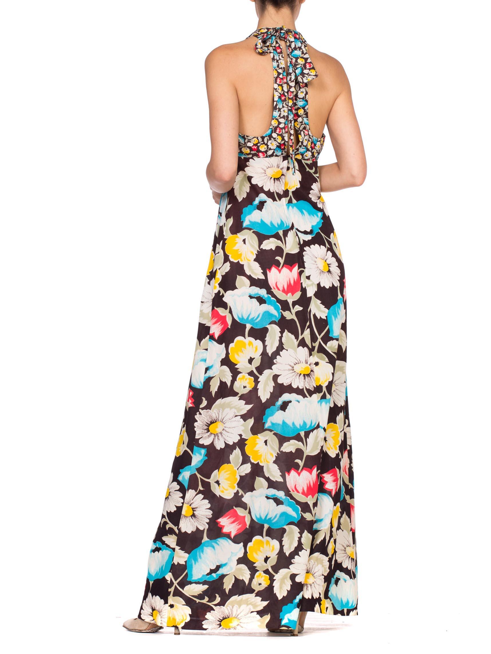 1970'S Floral Printed Polyester Jersey Halter Maxi Dress 5