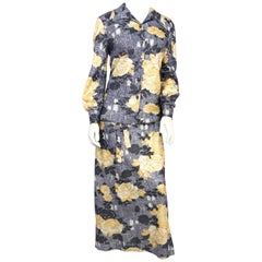1970s Floral Printed Dress and Overshirt Set