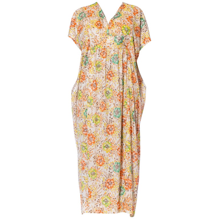 1970'S Floral Printed Polyester Jersey Kaftan With Internal Waist ...